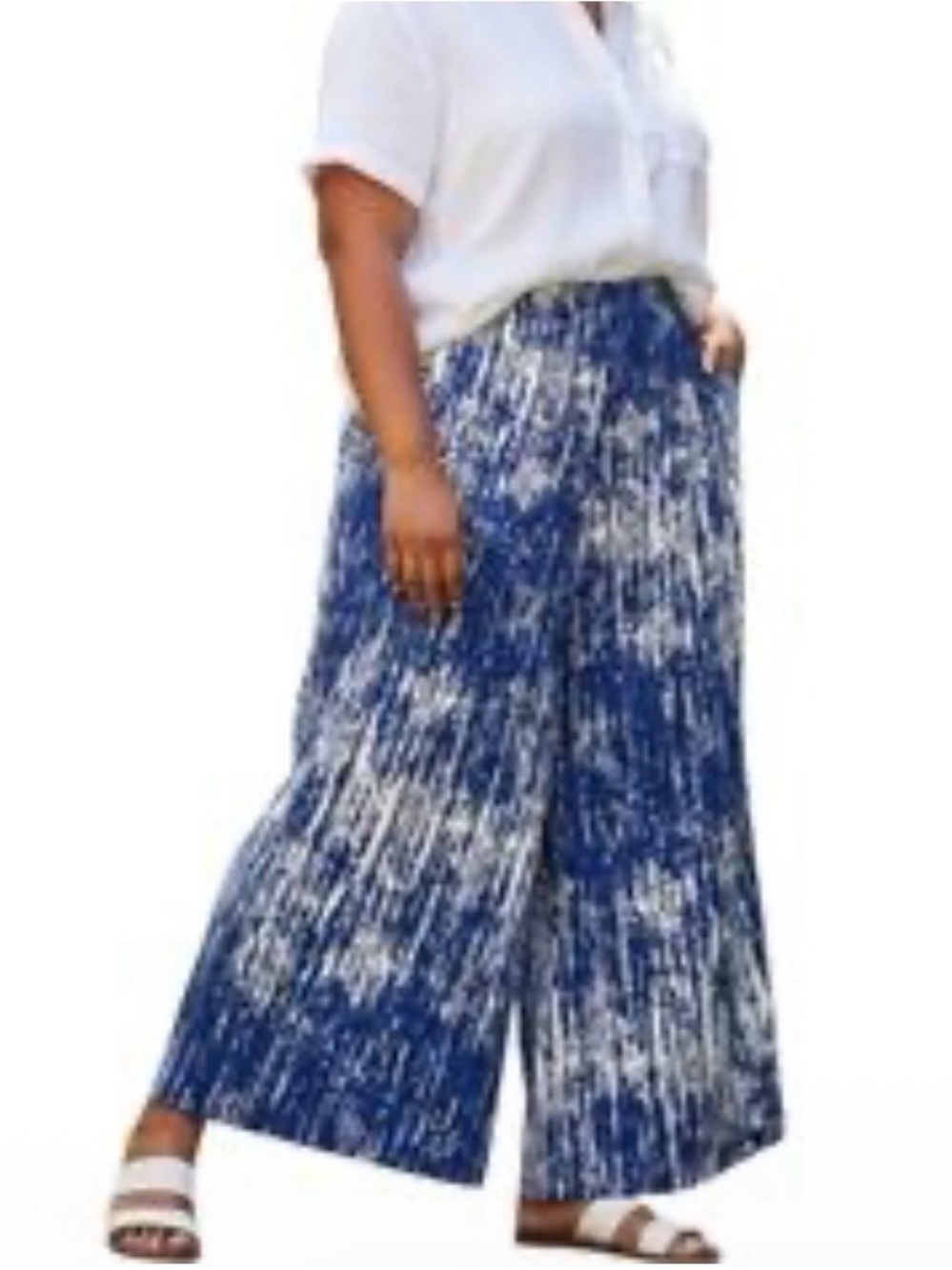 Zac & Rachel Blue and White Wide-Leg Palazzo Pants - Size: Medium